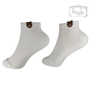 Skarpetki Skarpety Bawełniane Damskie Białe Do Kostki Miś Głowa 36-40