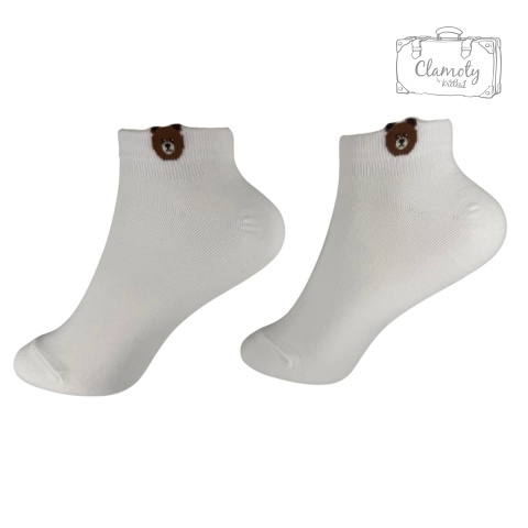 Skarpetki Skarpety Bawełniane Damskie Białe Do Kostki Miś Głowa 36-40