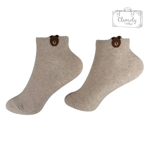 Skarpetki Skarpety Bawełniane Damskie Beż Do Kostki Miś Głowa 36-40