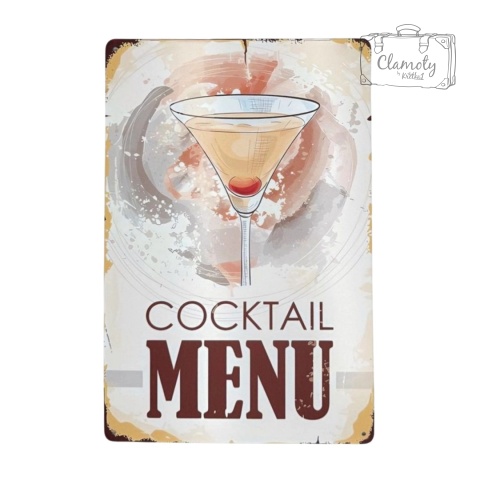 Tablica Ozdobna Blacha Cocktail Menu 20x30 cm Retro Vintage Plakat
