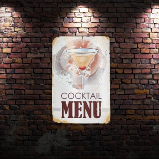Tablica Ozdobna Blacha Cocktail Menu 20x30 cm Retro Vintage Plakat