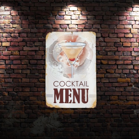 Tablica Ozdobna Blacha Cocktail Menu 20x30 cm Retro Vintage Plakat
