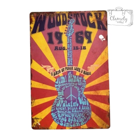 Tablica Ozdobna Blacha Woodstock 1969 20x30 cm Retro Vintage Metal Plakat