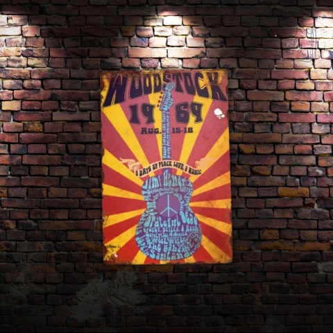 Tablica Ozdobna Blacha Woodstock 1969 20x30 cm Retro Vintage Metal Plakat