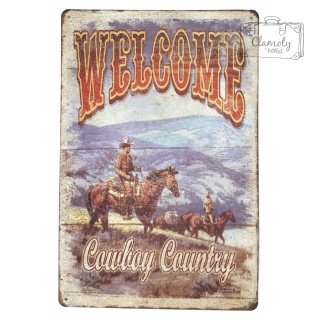 Tablica Ozdobna Blacha Welcome Cowboy Country USA 20x30 cm Retro Vintage