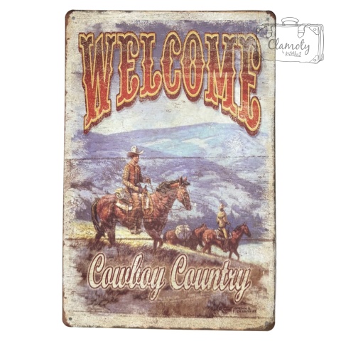 Tablica Ozdobna Blacha Welcome Cowboy Country USA 20x30 cm Retro Vintage