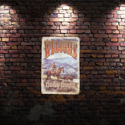 Tablica Ozdobna Blacha Welcome Cowboy Country USA 20x30 cm Retro Vintage