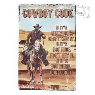 Tablica Ozdobna Blacha Cowboy Code Kodeks Kowboja 20x30 cm Retro Vintage