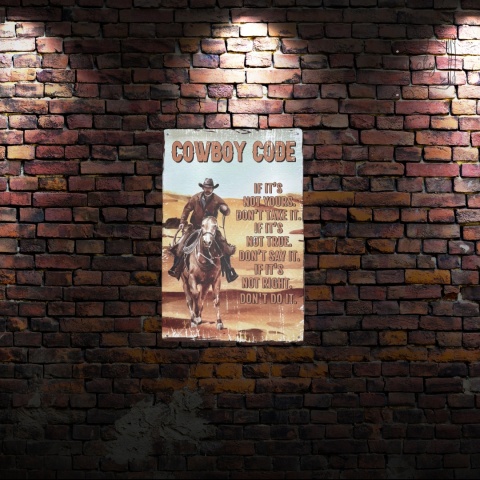 Tablica Ozdobna Blacha Cowboy Code Kodeks Kowboja 20x30 cm Retro Vintage