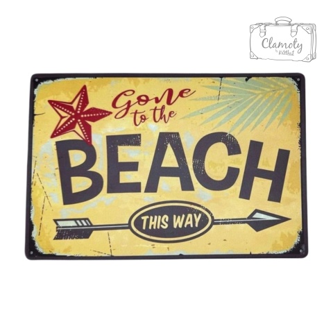 Tablica Ozdobna Blacha Beach This Way 20x30 cm Retro Vintage Metal Plakat