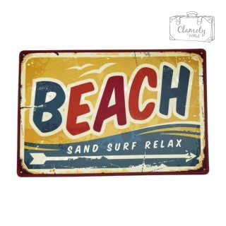 Tablica Ozdobna Blacha Beach Sand Surf Relax 20x30 cm Retro Vintage Plakat