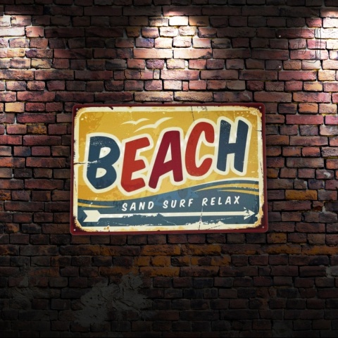 Tablica Ozdobna Blacha Beach Sand Surf Relax 20x30 cm Retro Vintage Plakat