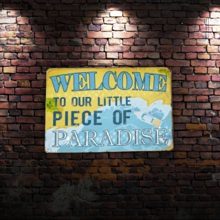 Tablica Ozdobna Blacha Welcome To Paradise 20x30 cm Retro Vintage Plakat