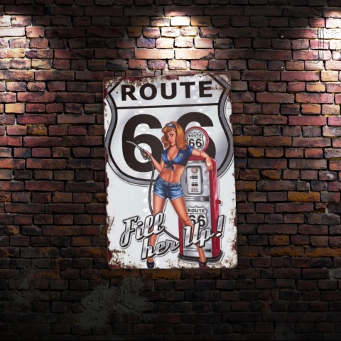 Tablica Ozdobna Blacha Route 66 Dystrybutor 20x30 cm Retro Vintage Plakat