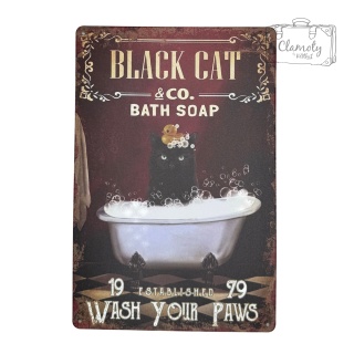 Tablica Ozdobna Blacha Wash Your Paws Cat Kot Joke 20x30 cm Retro Vintage