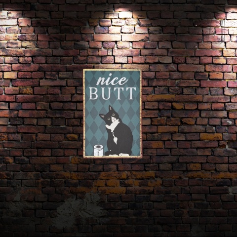 Tablica Ozdobna Blacha Nice Butt Cat Kot Humor Joke 20x30 cm Retro Vintage
