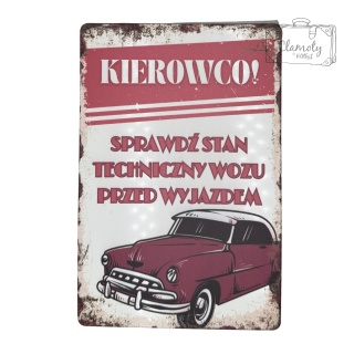 Tablica Ozdobna Blacha Sprawdź Stan Techniczny 20x30 cm Retro Vintage