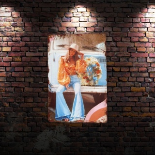 Tablica Ozdobna Blacha Hippie VW Kobieta Wianek 20x30 cm Retro Vintage