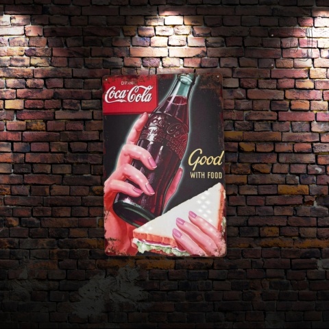Tablica Ozdobna Blacha Coca Cola Good With Food 20x30 cm Retro Vintage