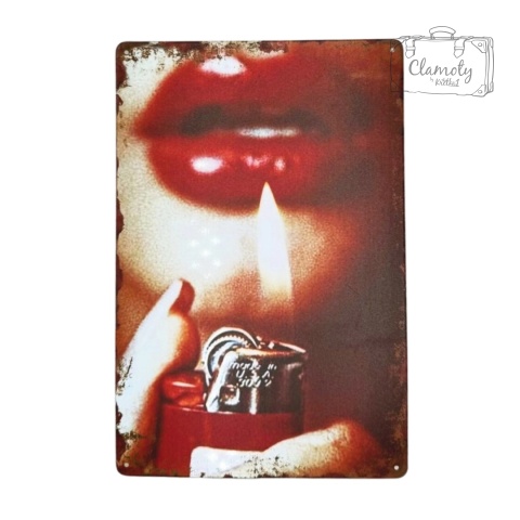 Tablica Ozdobna Blacha Zapalniczka Płomień Usta 20x30 cm Retro Vintage