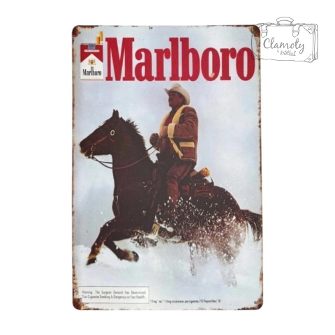 Tablica Ozdobna Blacha Marlboro Jeździec Zima 20x30 cm Retro Vintage Plakat