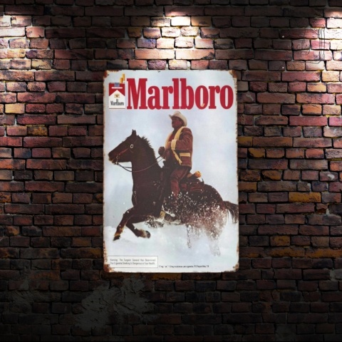 Tablica Ozdobna Blacha Marlboro Jeździec Zima 20x30 cm Retro Vintage Plakat