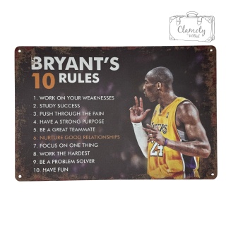 Tablica Ozdobna Blacha Kobe Bryants 10 Rules 20x30 cm Retro Vintage