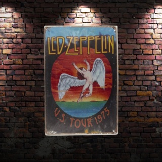 Tablica Ozdobna Blacha Led Zeppelin tour 1975 20x30 cm Retro Vintage