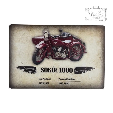 Tablica Ozdobna Blacha Sokół 1000 Motocykl 20x30 cm Retro Vintage Plakat