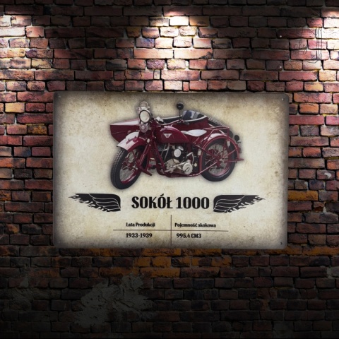 Tablica Ozdobna Blacha Sokół 1000 Motocykl 20x30 cm Retro Vintage Plakat