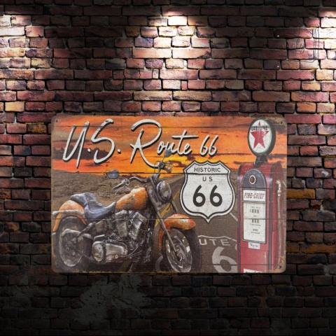 Tablica Ozdobna Blacha US Route 66 Moto 20x30 cm Retro Vintage Plakat