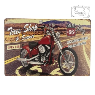 Tablica Ozdobna Blacha Route 66 Tires Shop 20x30 cm Retro Vintage