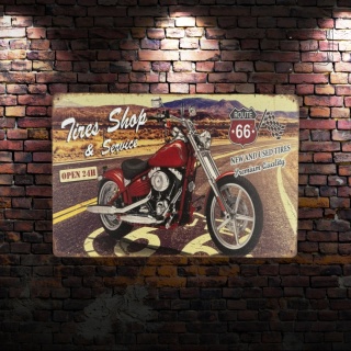 Tablica Ozdobna Blacha Route 66 Tires Shop 20x30 cm Retro Vintage