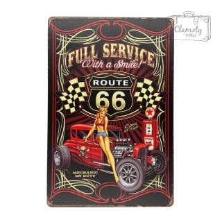 Tablica Ozdobna Blacha Full service route 66 20x30 cm Retro Vintage