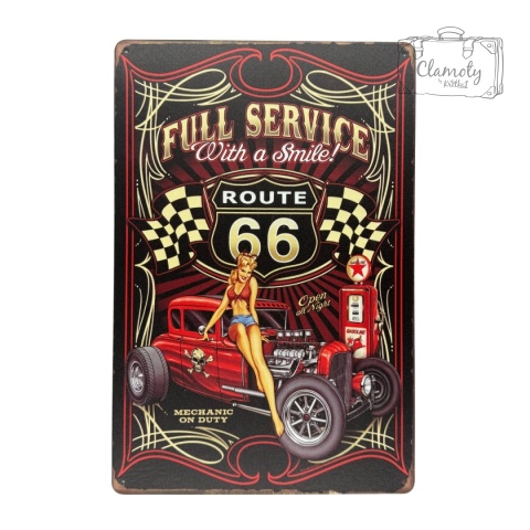 Tablica Ozdobna Blacha Full service route 66 20x30 cm Retro Vintage
