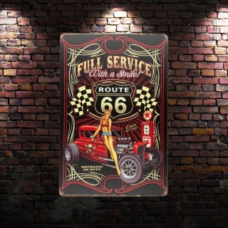 Tablica Ozdobna Blacha Full service route 66 20x30 cm Retro Vintage