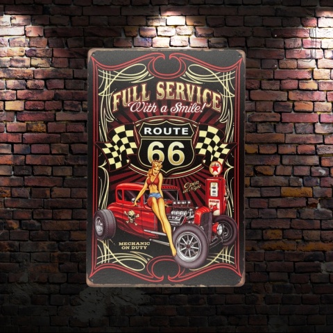 Tablica Ozdobna Blacha Full service route 66 20x30 cm Retro Vintage