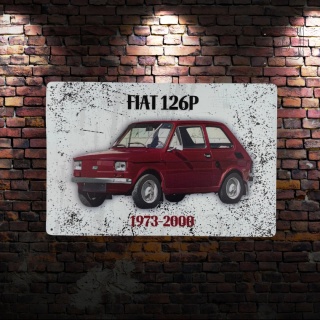 Tablica Ozdobna Blacha Fiat 126p Czerwony Klasyk 20x30 cm Retro Vintage