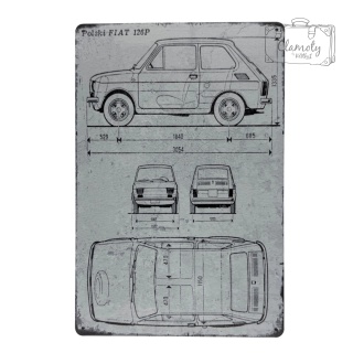 Tablica Ozdobna Blacha Fiat 126p Szkic Projekt 20x30 cm Retro Vintage