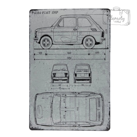 Tablica Ozdobna Blacha Fiat 126p Szkic Projekt 20x30 cm Retro Vintage
