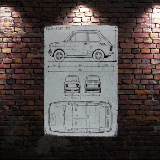 Tablica Ozdobna Blacha Fiat 126p Szkic Projekt 20x30 cm Retro Vintage
