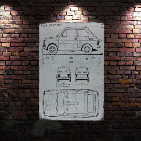 Tablica Ozdobna Blacha Fiat 126p Szkic Projekt 20x30 cm Retro Vintage