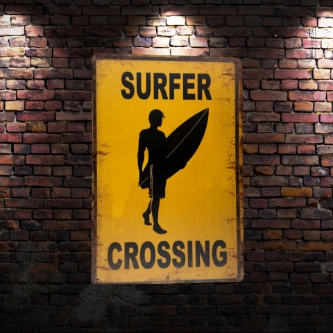 Tablica Ozdobna Blacha Surfer Crossing 20x30 cm Retro Vintage