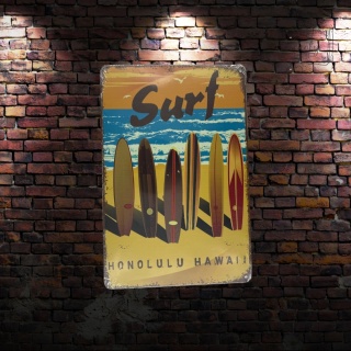 Tablica Ozdobna Blacha Surf Honolulu Hawaii 20x30 cm Retro Vintage