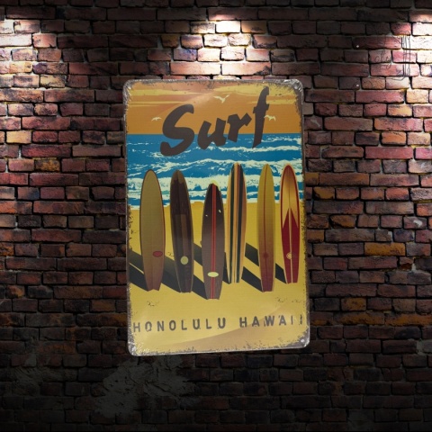 Tablica Ozdobna Blacha Surf Honolulu Hawaii 20x30 cm Retro Vintage
