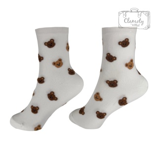 Skarpetki Długie Skarpety Damskie Bawełniane Białe Główki Misi 36/39