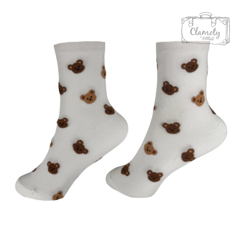 Skarpetki Długie Skarpety Damskie Bawełniane Białe Główki Misi 36/39