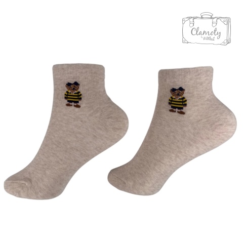 Skarpetki Skarpety Damskie Do Kostki Bawełniane Z Misiem Beż 36-40
