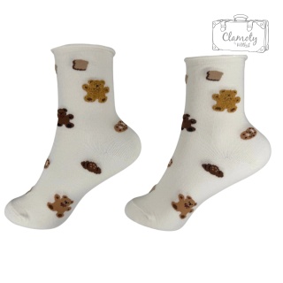 Skarpetki Skarpety Damskie Długie Bawełniane Białe Misie I Wypieki 36-40