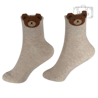 Skarpetki Skarpety Damskie Długie Bawełniane Beżowe Głowa Misia 36-40